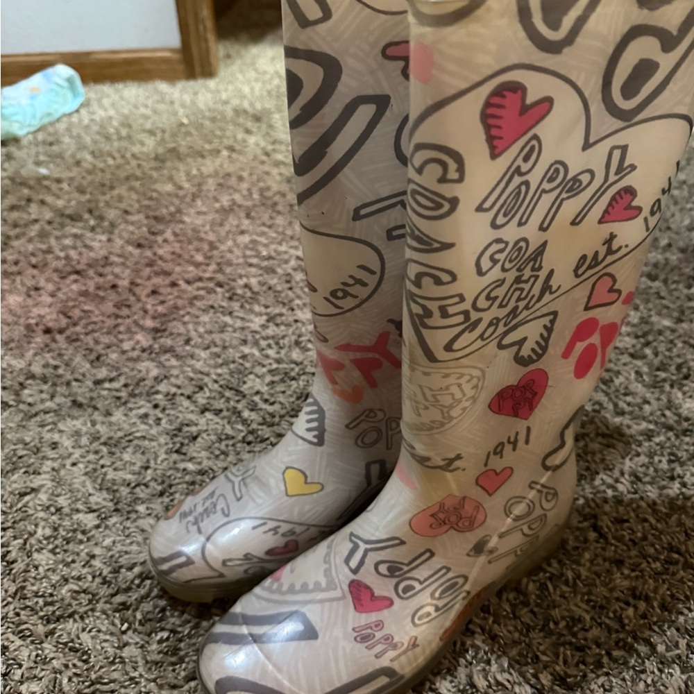 Heart and Text Print Rain Boots